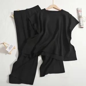 Sleeveless Vest Knit with Wide Leg Cropped Pants Set