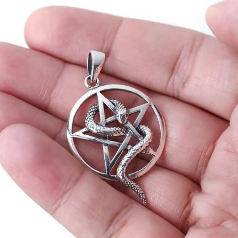 Snake Pentagram Wiccan Pagan 925 Sterling silver Pendant