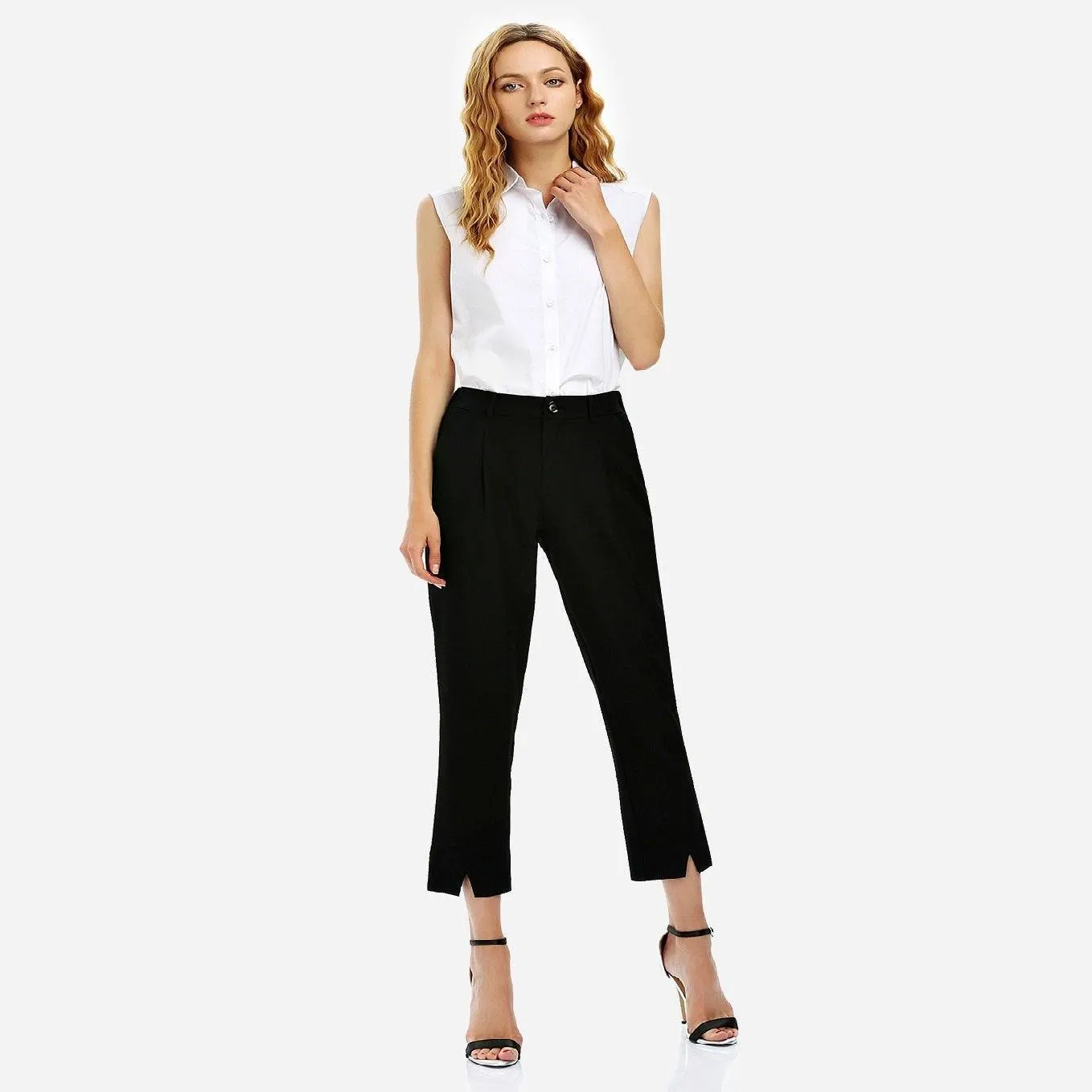 Solid Vented Hem Pants