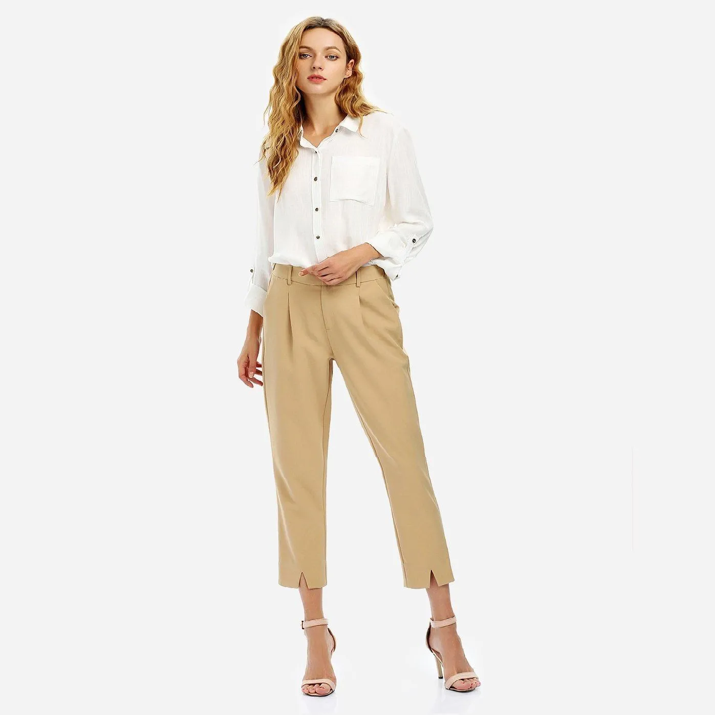 Solid Vented Hem Pants