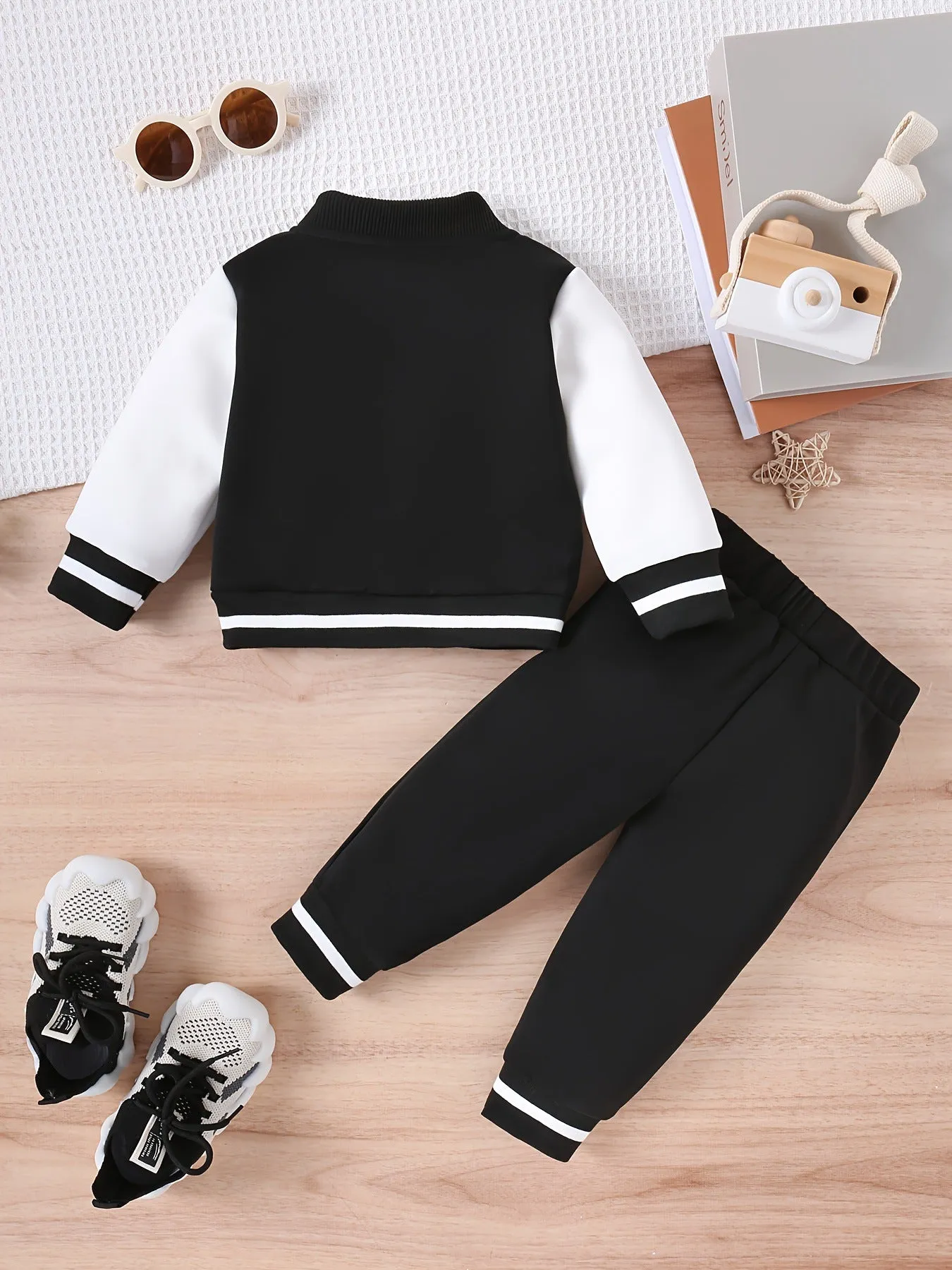 Special stitching embroidered letters baseball jacket   casual trousers baby two-piece set