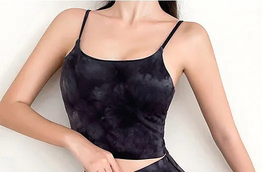 Sport Yoga Set  2 Piece  Crop Top 5-Point Pants Outfit  Tie Dyed Gym Fitness Wear