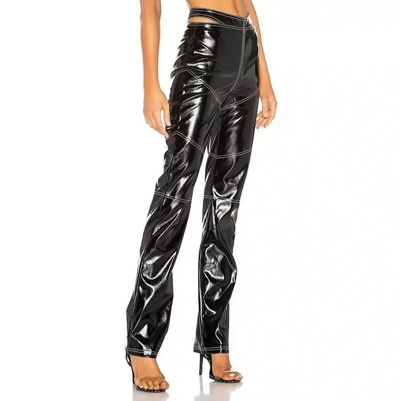 Straight Faux Leather Pants Women Streetwear Chic Cool Pants