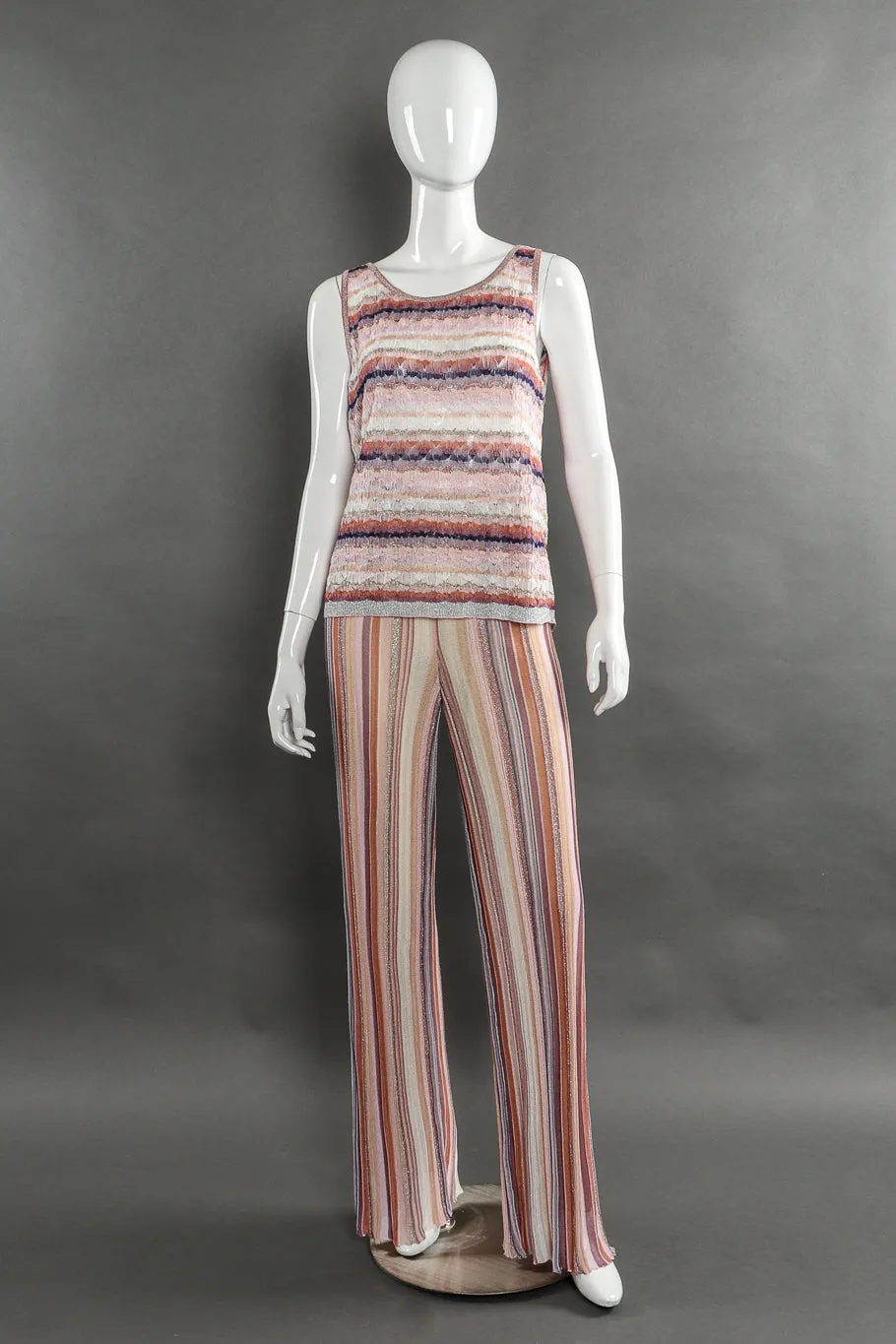 Striped Knit Duster, Tank and Pant Set