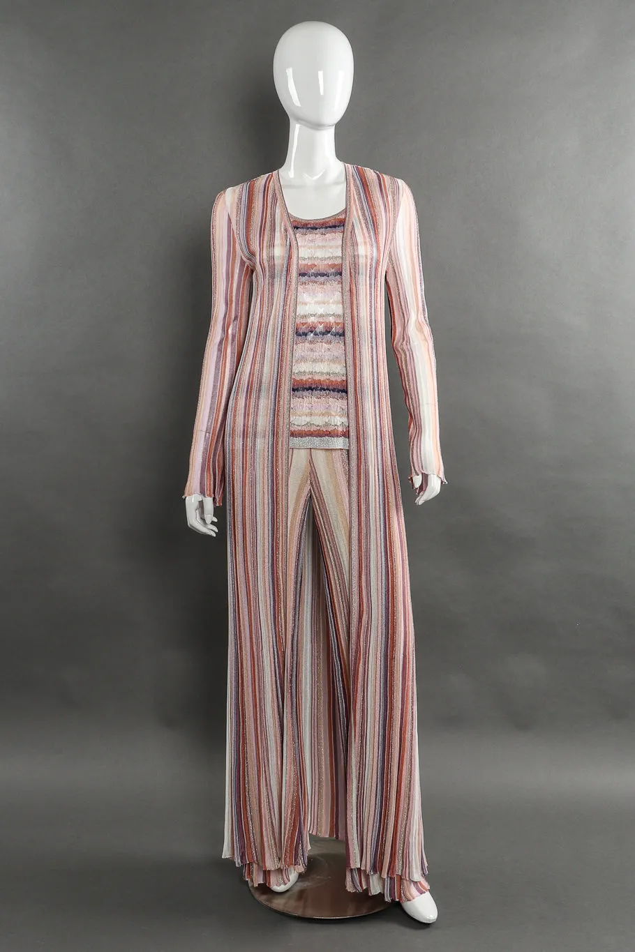 Striped Knit Duster, Tank and Pant Set