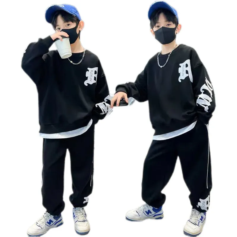 Suit Middle Boys' Clothes Sports Sweater Two-piece Set