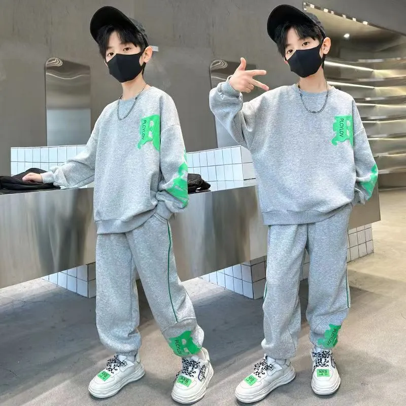 Suit Middle Boys' Clothes Sports Sweater Two-piece Set