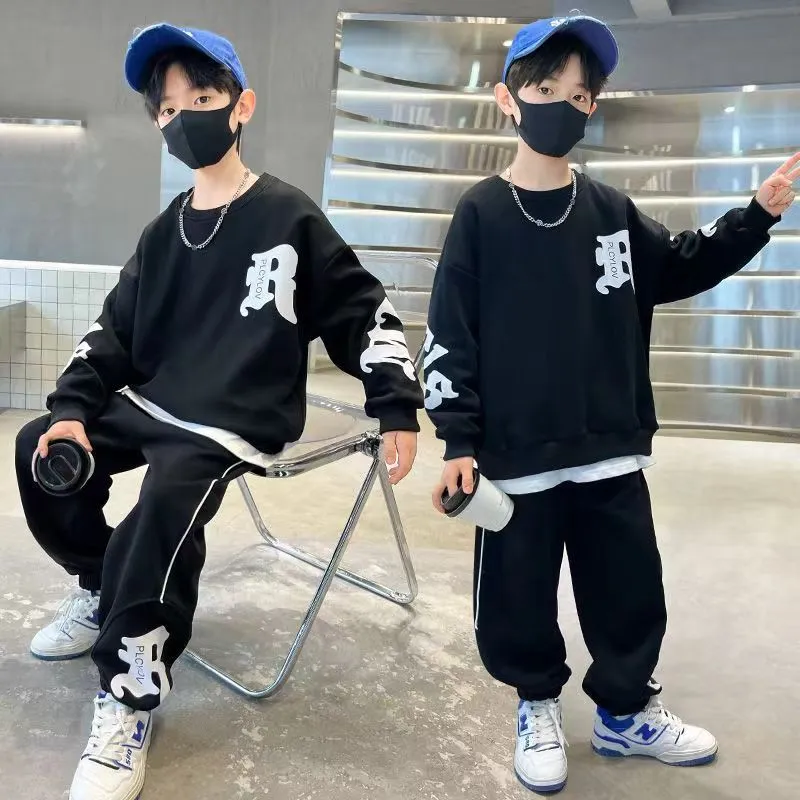 Suit Middle Boys' Clothes Sports Sweater Two-piece Set
