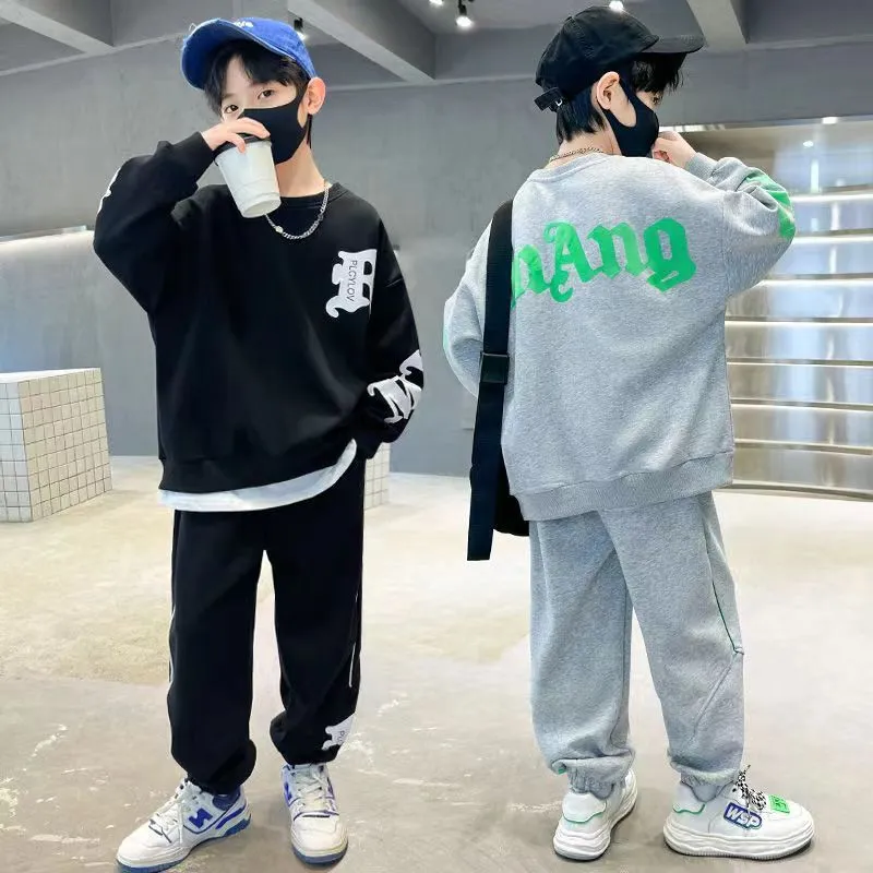 Suit Middle Boys' Clothes Sports Sweater Two-piece Set