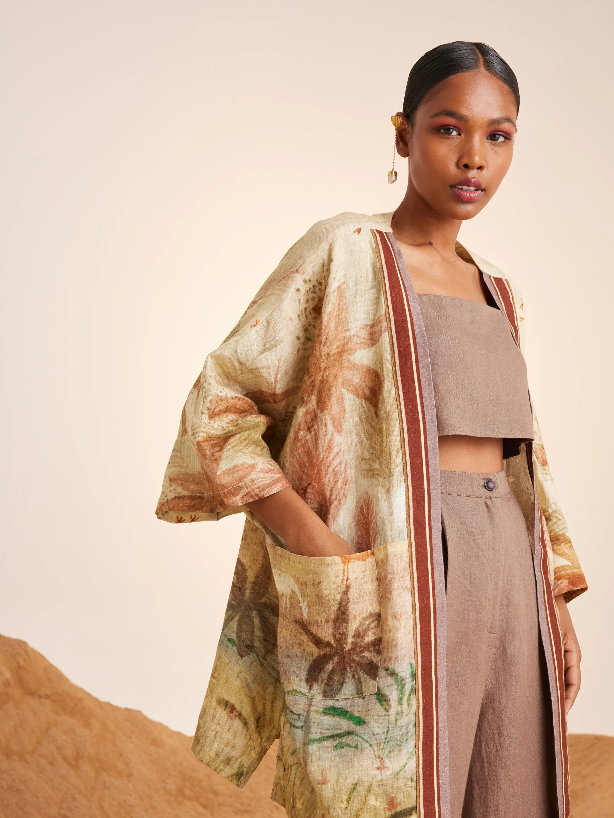Summer Co-Ord Set Of 3 Cape-June-Woods Ash-Linen-Ss25-Jcs-Wod-Cord