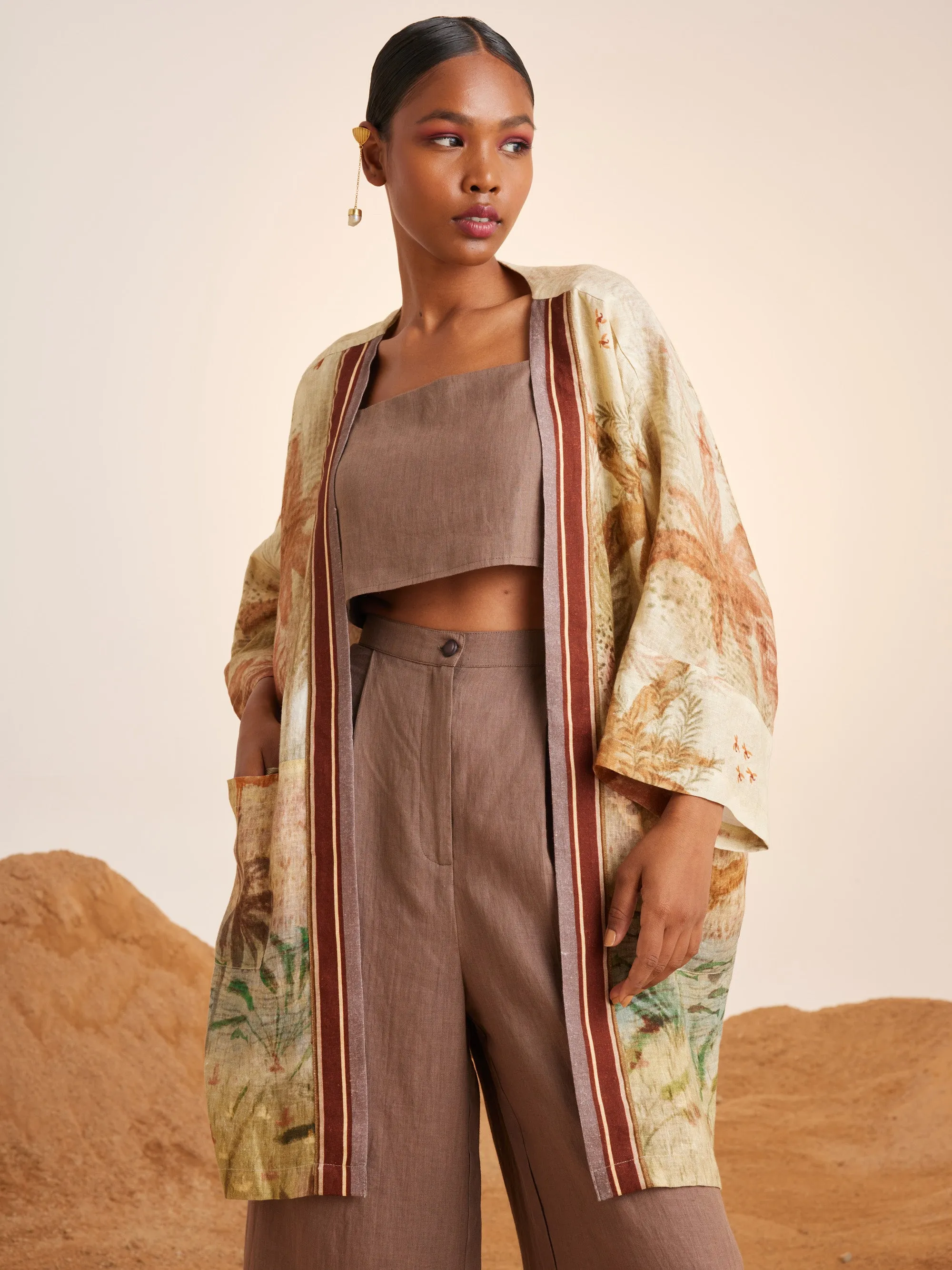 Summer Co-Ord Set Of 3 Cape-June-Woods Ash-Linen-Ss25-Jcs-Wod-Cord