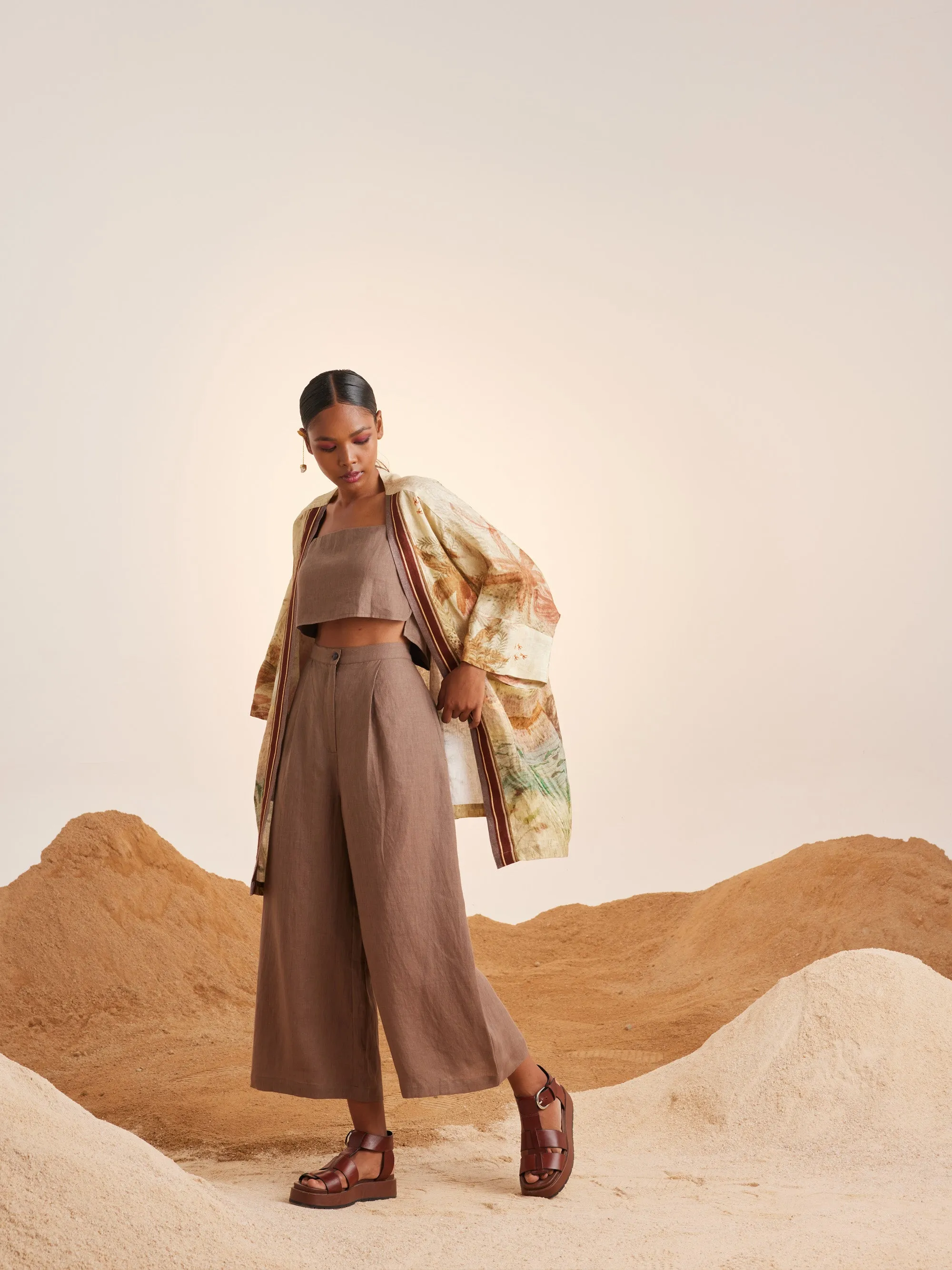 Summer Co-Ord Set Of 3 Cape-June-Woods Ash-Linen-Ss25-Jcs-Wod-Cord