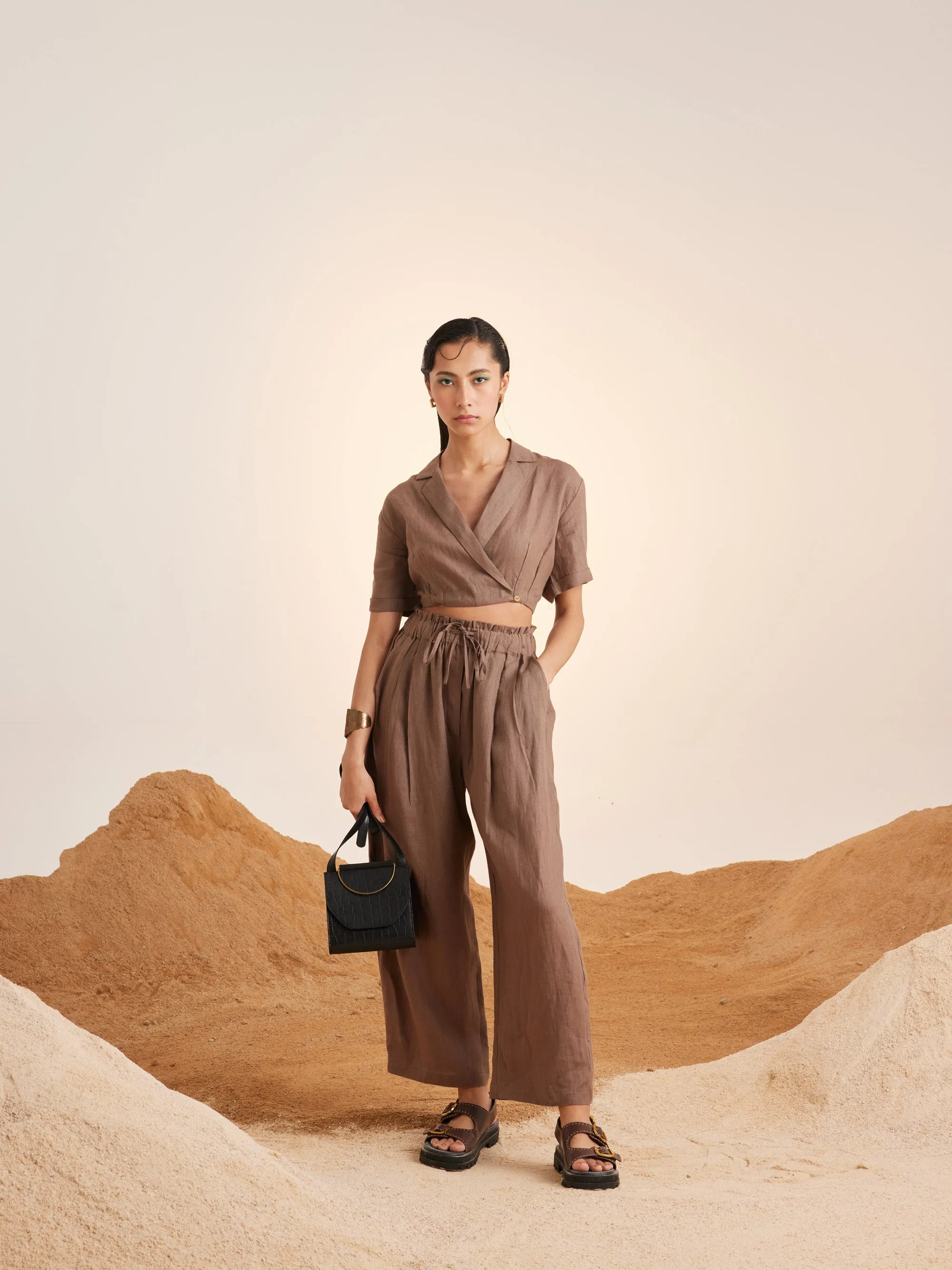 Summer Co-Ord Set Top Cropped Overlap-Ash-Linen-Ss25-Ocs-Ash-Cord