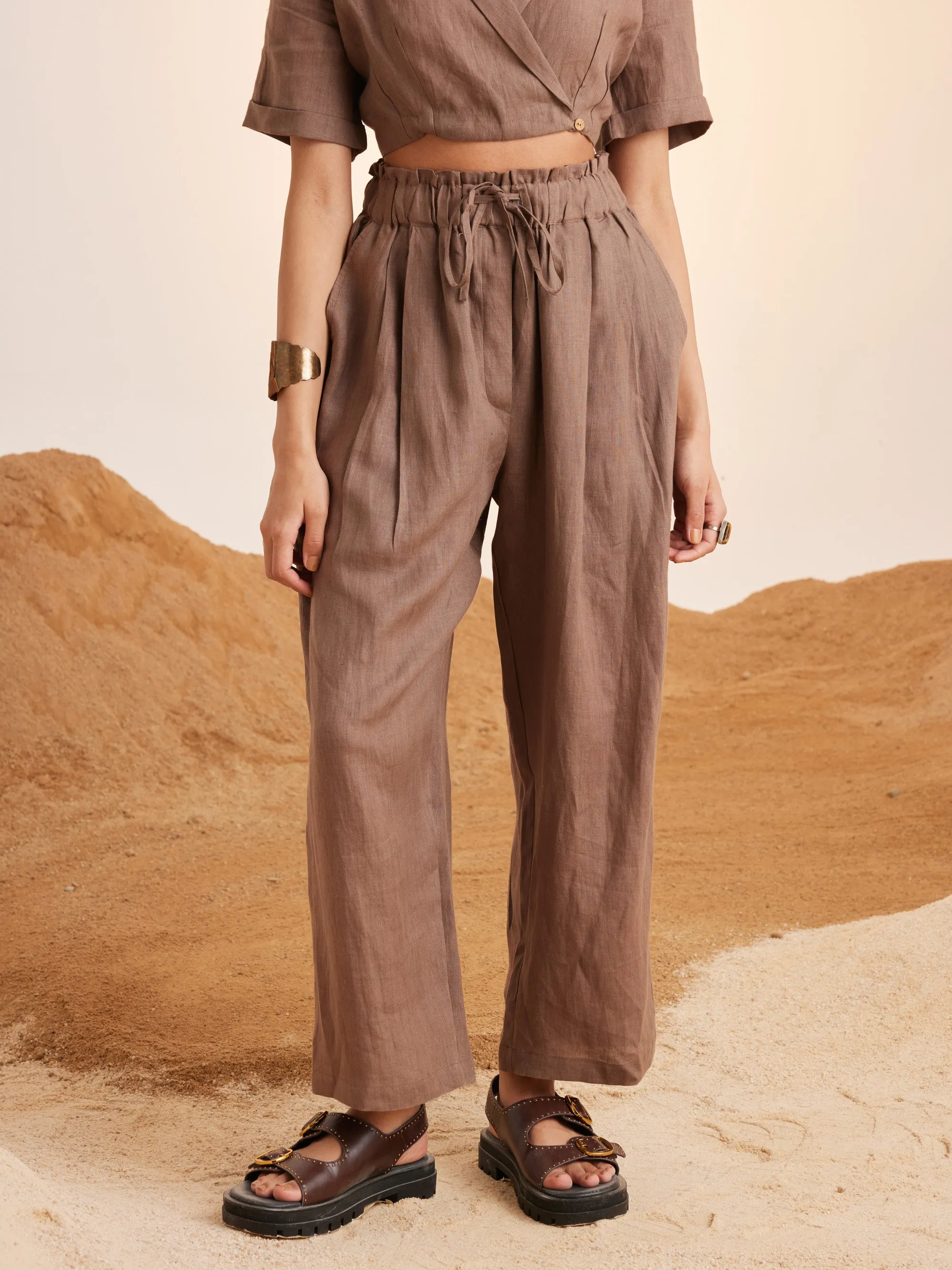Summer Co-Ord Set Top Cropped Overlap-Ash-Linen-Ss25-Ocs-Ash-Cord