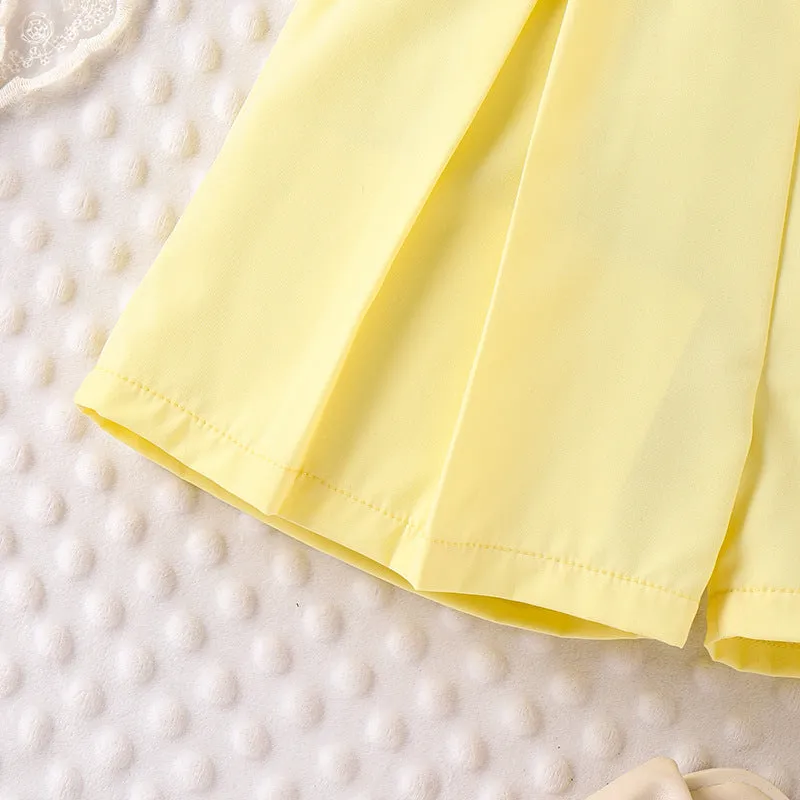 Three-dimensional mesh flower camisole vest solid color shorts girls' trendy suit