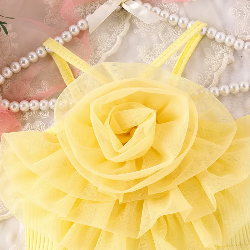 Three-dimensional mesh flower camisole vest solid color shorts girls' trendy suit