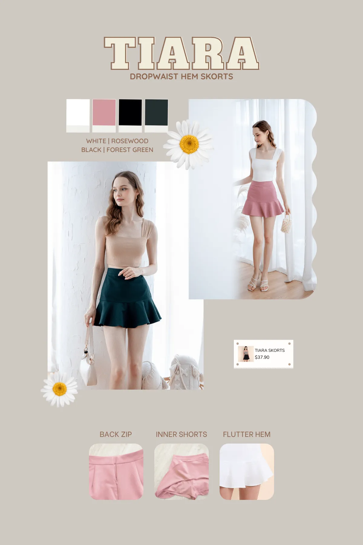 TIARA DROPWAIST HEM SKORTS IN BLACK