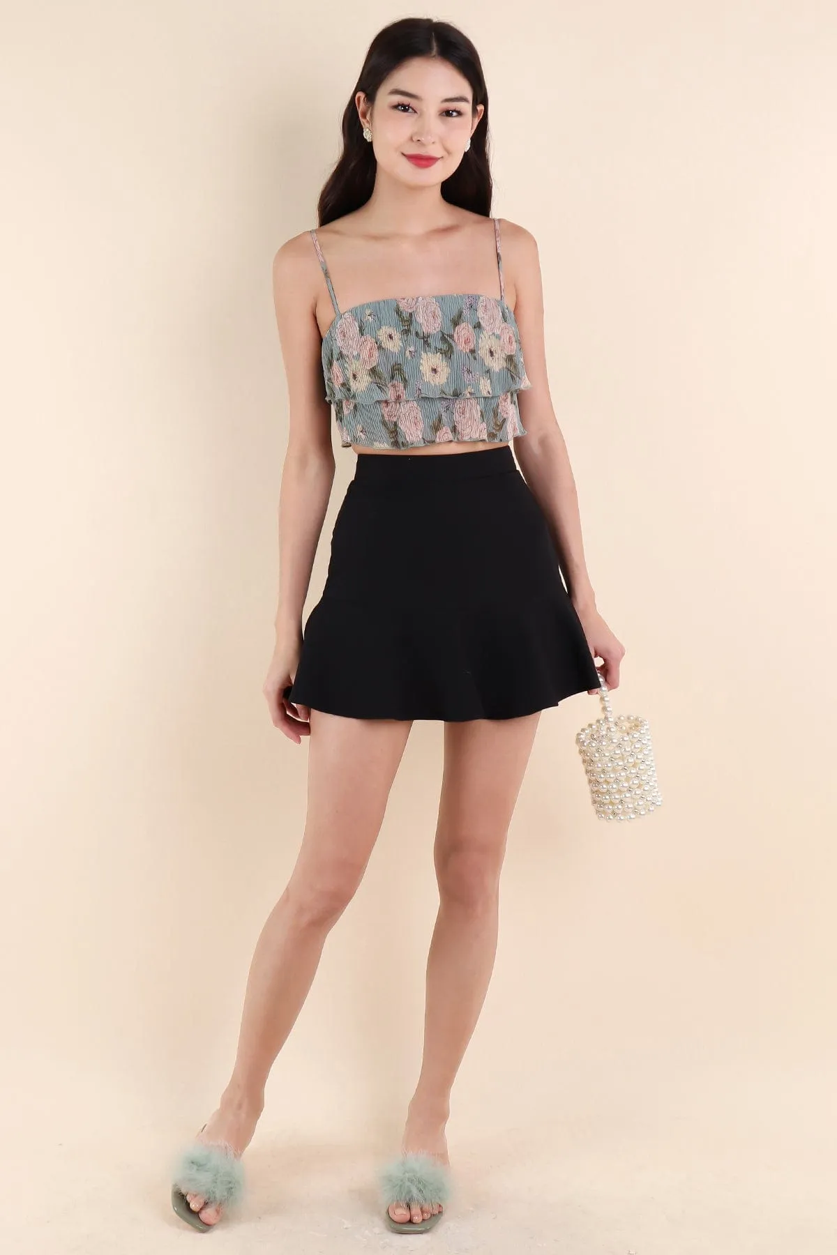 TIARA DROPWAIST HEM SKORTS IN BLACK