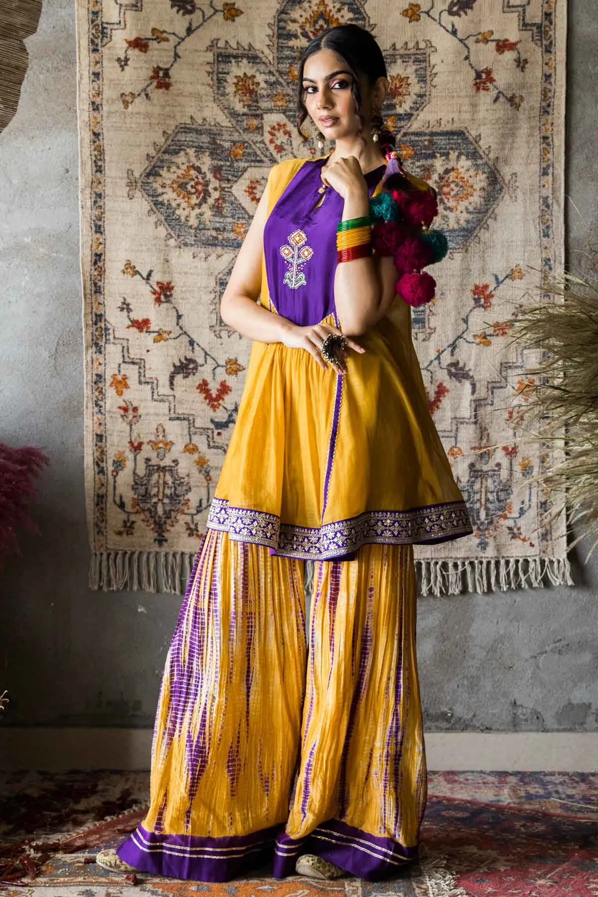 Tie Dye Chanderi Sharara Set