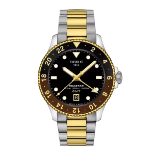 Tissot Seastar 1000 GMT watch 40mm Black Quartz Steel Finish Pvd Gold Gold T120.852.22.051.00