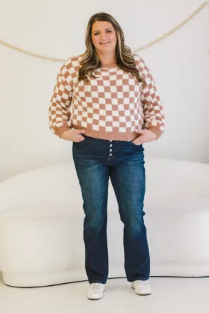 Trendy Girl Mocha Check Print Sweater