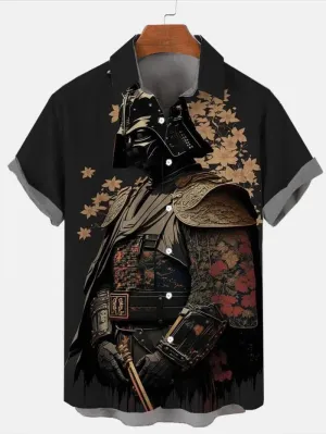 Trendy Samurai Print Short Sleeve Shirt