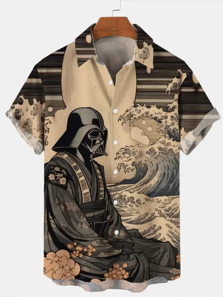 Trendy Samurai Print Short Sleeve Shirt