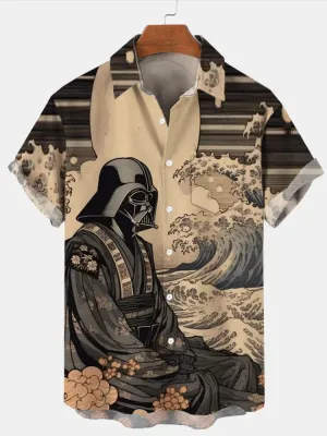 Trendy Samurai Print Short Sleeve Shirt