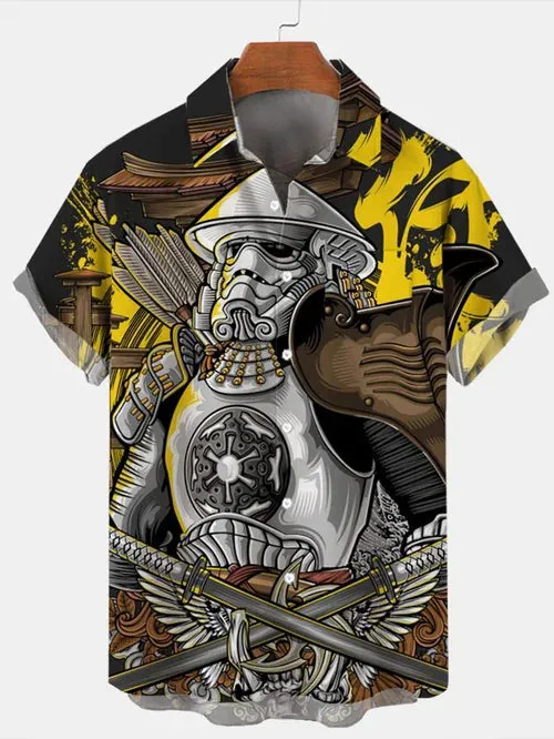 Trendy Samurai Print Short Sleeve Shirt
