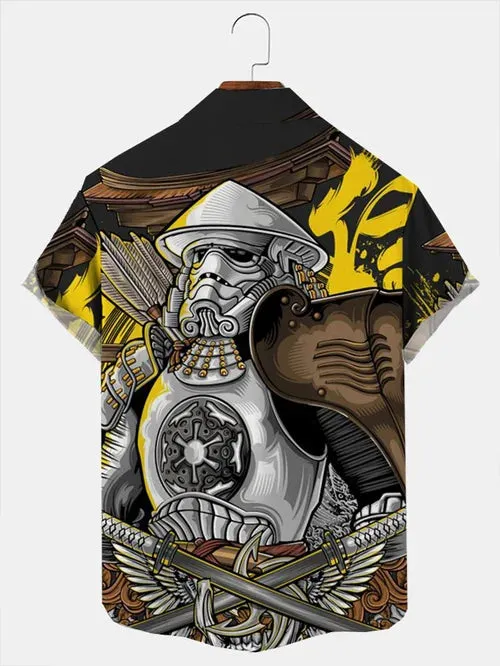 Trendy Samurai Print Short Sleeve Shirt