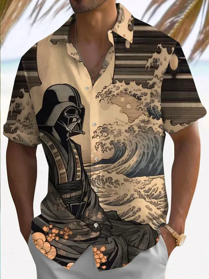 Trendy Samurai Print Short Sleeve Shirt