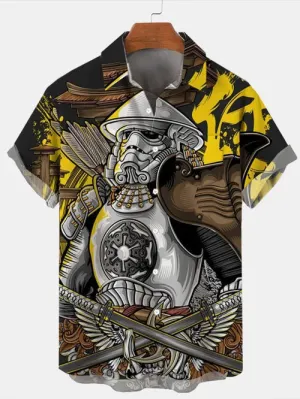 Trendy Samurai Print Short Sleeve Shirt