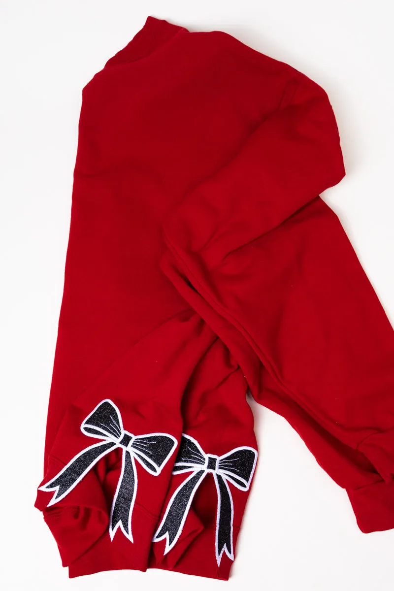 True Red You Design It Embroidered Side Bows Unisex NuBlend Crew Sweatshirt *Customize Your Text and Bows