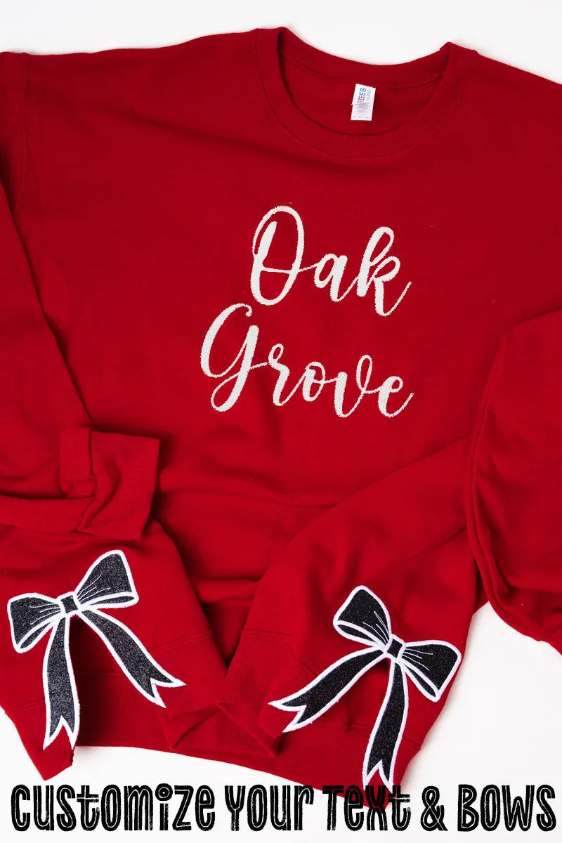 True Red You Design It Embroidered Side Bows Unisex NuBlend Crew Sweatshirt *Customize Your Text and Bows