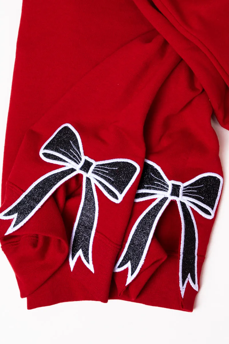 True Red You Design It Embroidered Side Bows Unisex NuBlend Crew Sweatshirt *Customize Your Text and Bows