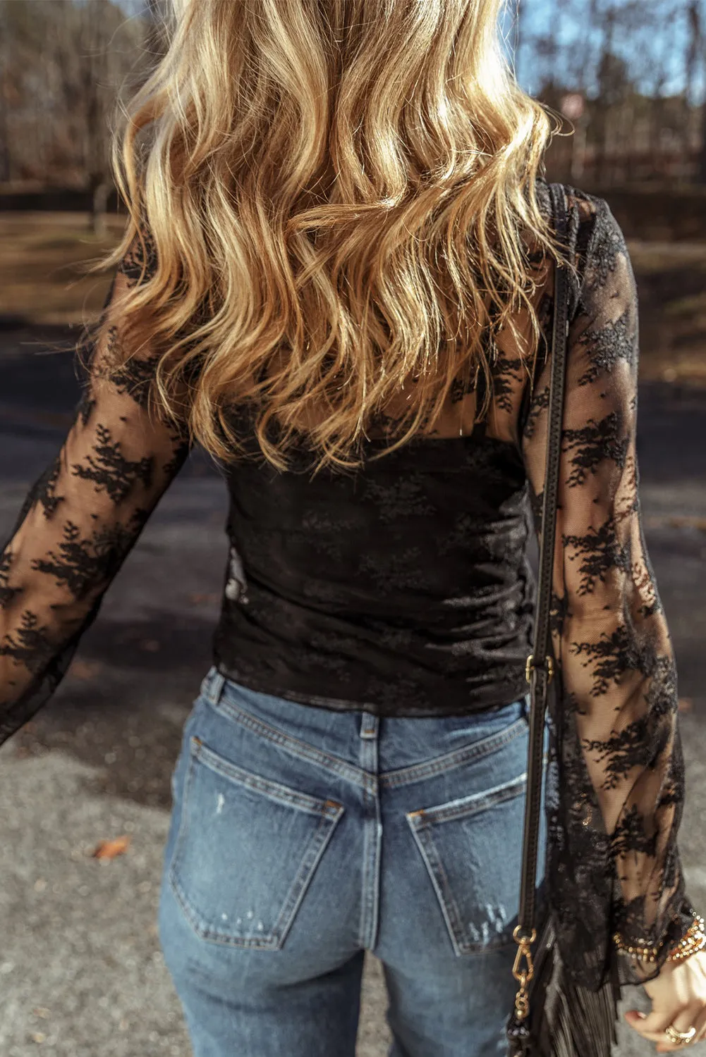 Twilight Wish Black Floral Mesh Top