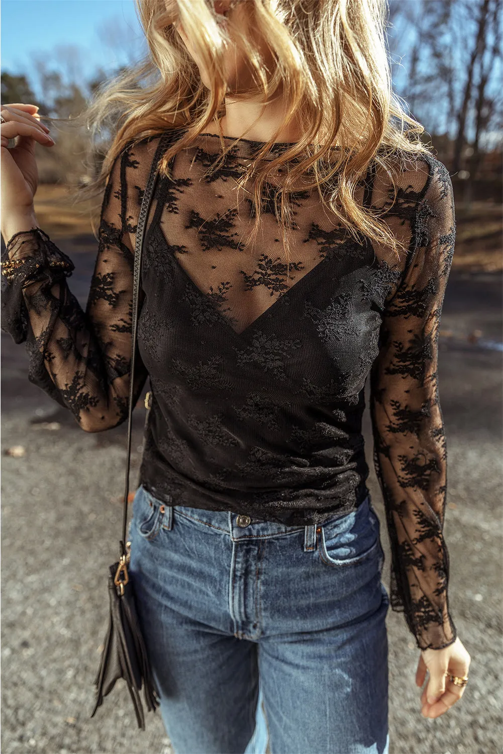 Twilight Wish Black Floral Mesh Top