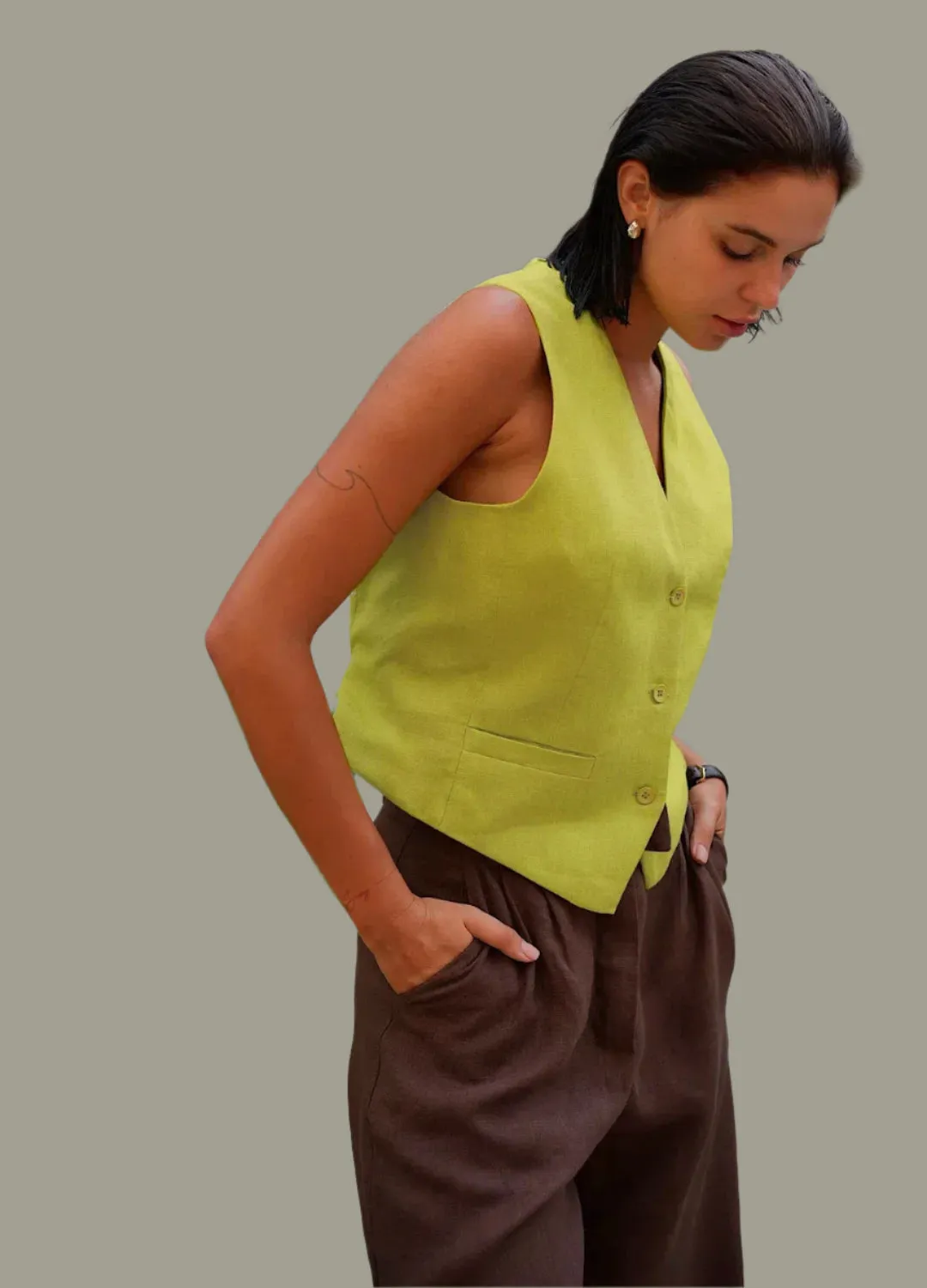 V-Neck Linen  Vest