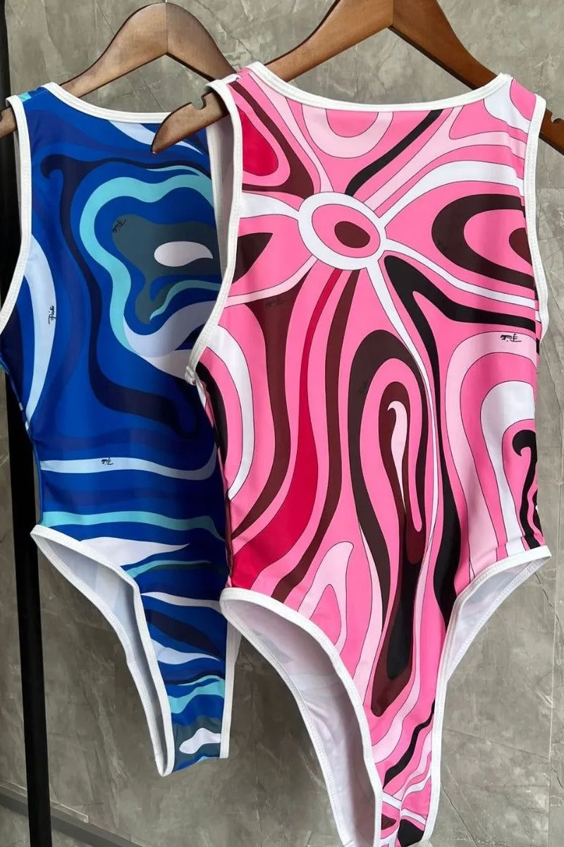 Wave Patterned One-Piece Swimsuit