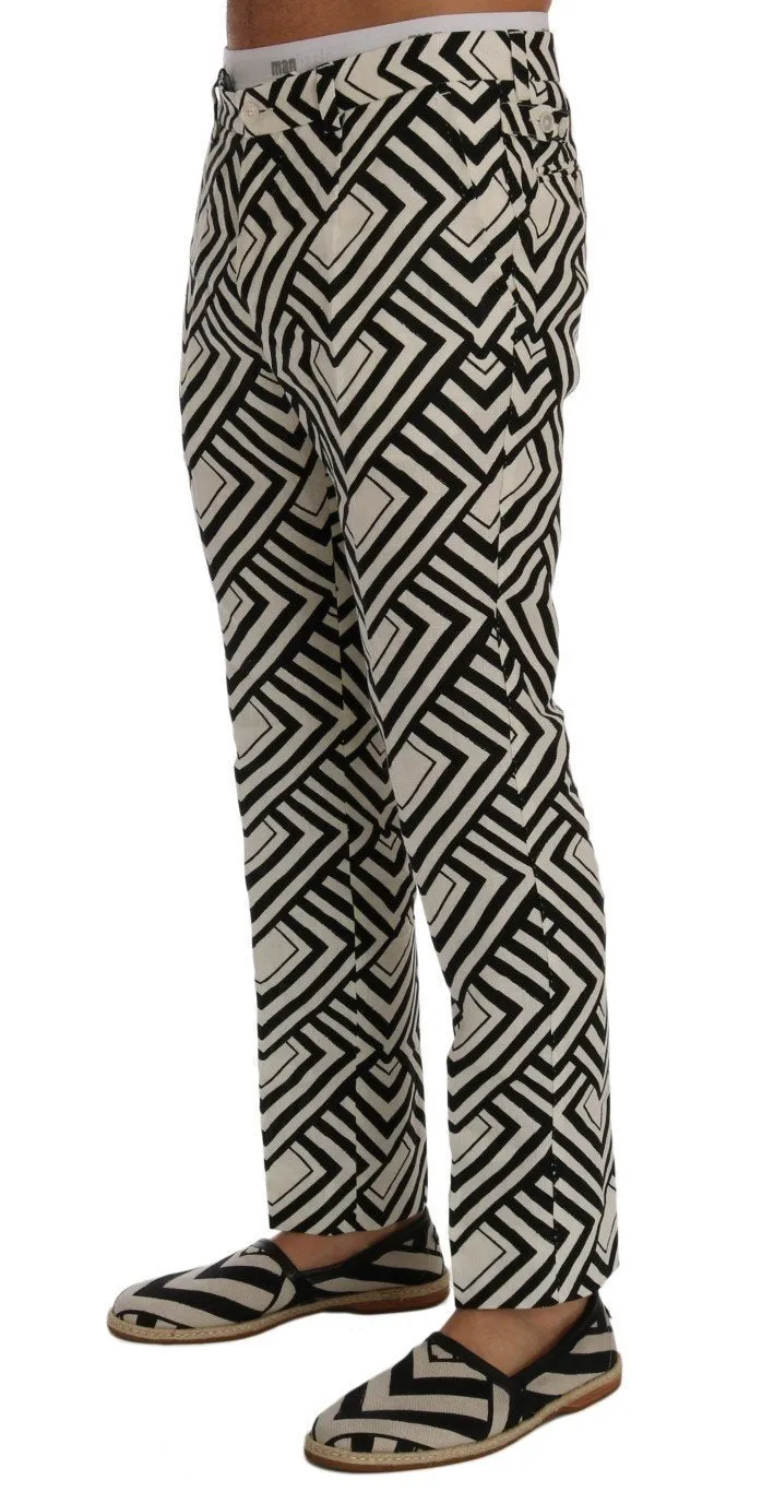 White Black Striped Linen Casual Pants