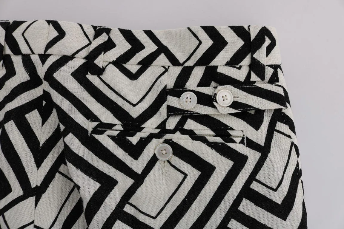 White Black Striped Linen Casual Pants