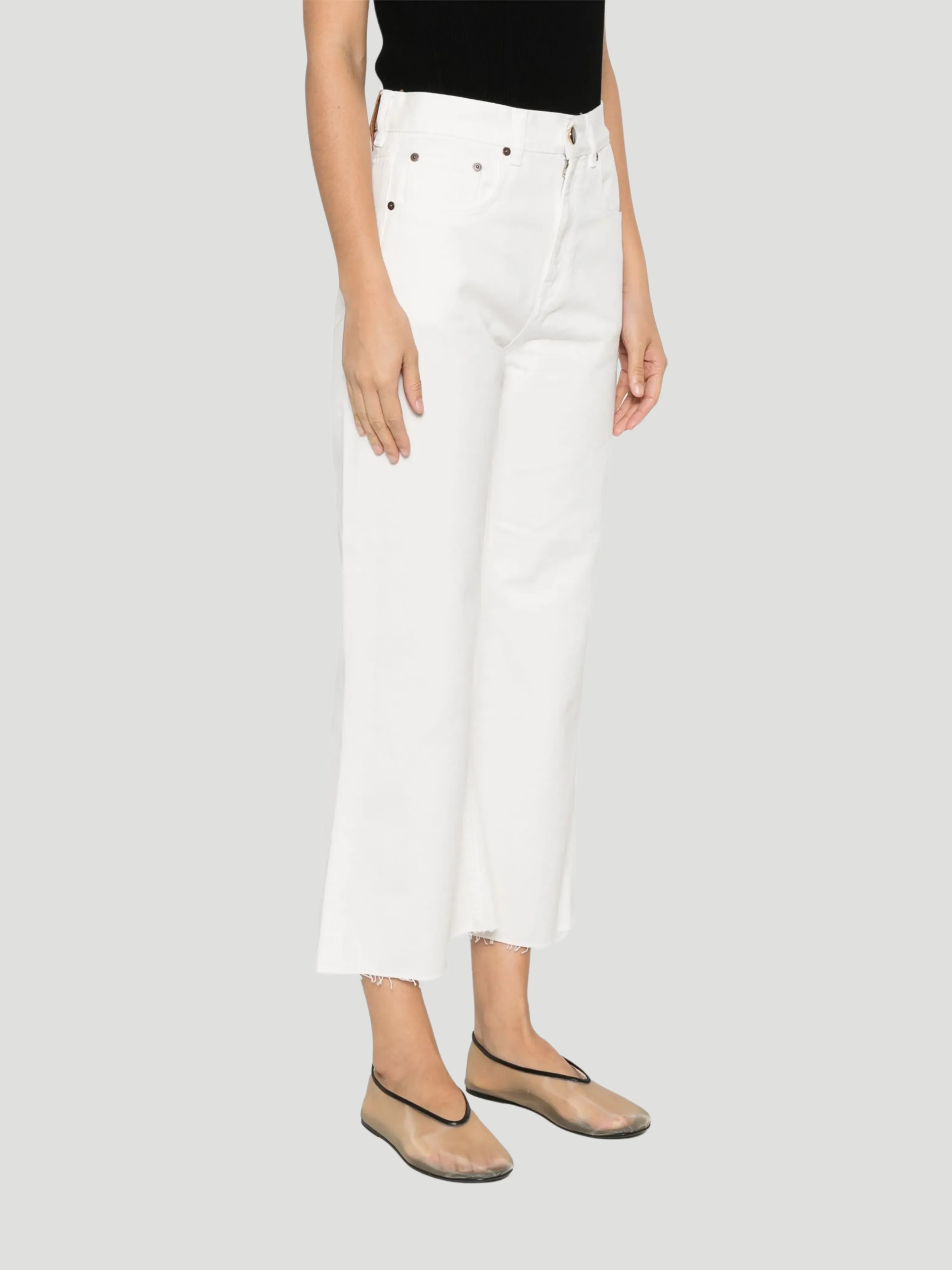 White Wide-Leg Cropped Jeans