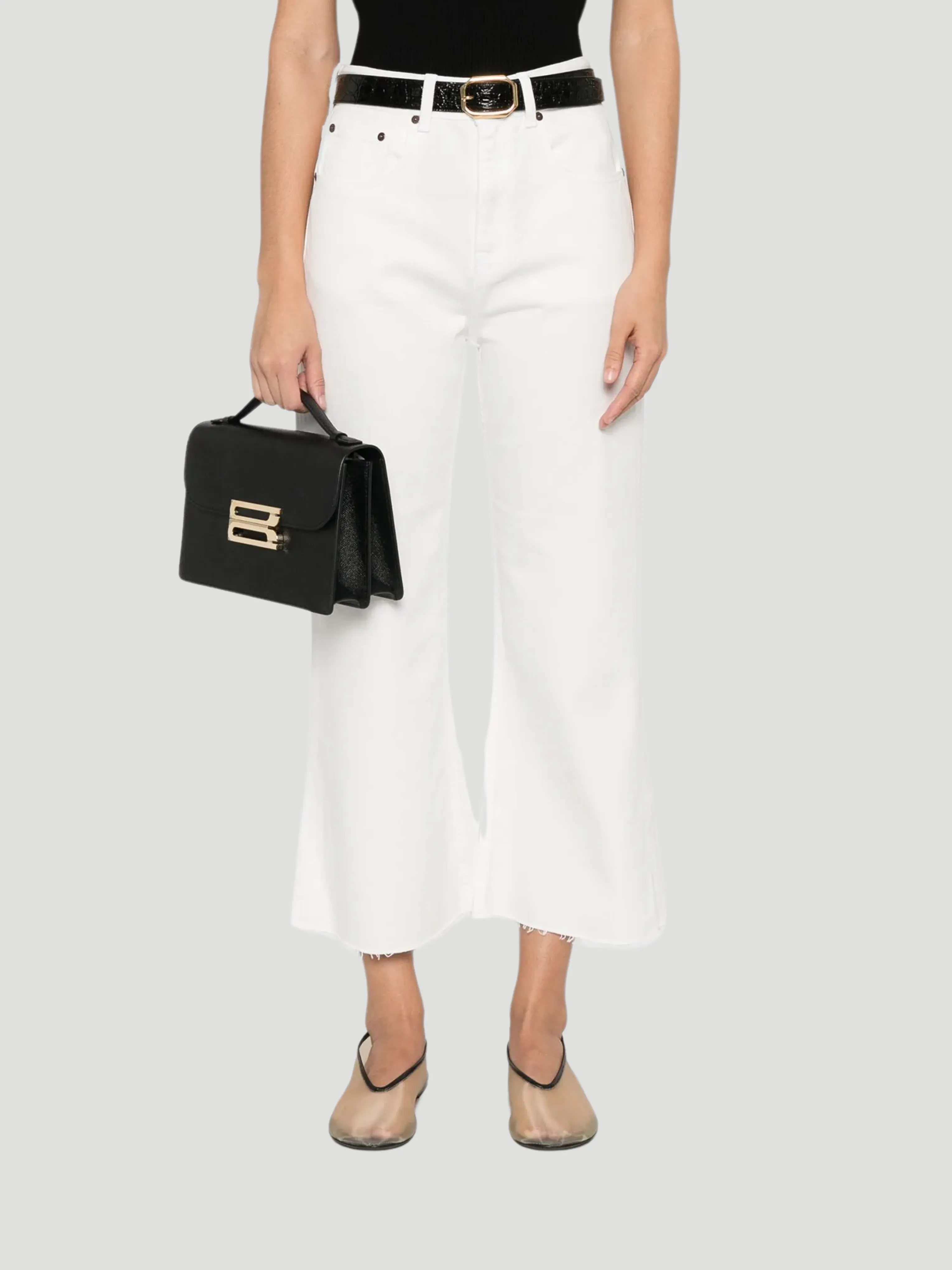 White Wide-Leg Cropped Jeans