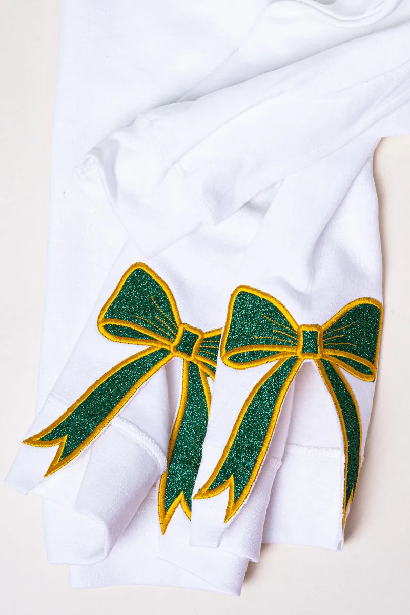 White You Design It Embroidered Side Bows Heavy-weight Crew Sweatshirt *Customize Your Text and Bows
