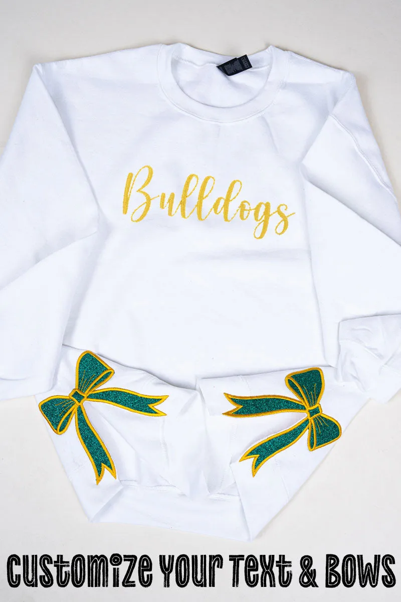 White You Design It Embroidered Side Bows Heavy-weight Crew Sweatshirt *Customize Your Text and Bows