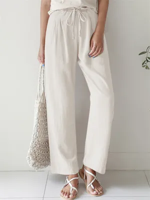 Women's Casual Solid Color Straight Leg Elastic Waist Wide Leg Pants