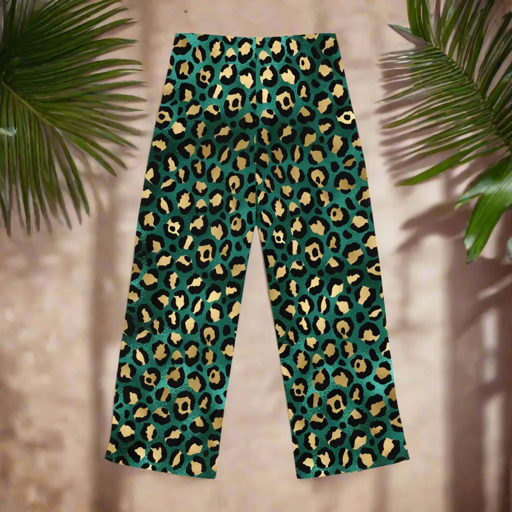 Women's Fearless & Beautiful Teal and Gold Leopard Print Pajama Pants