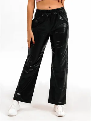 Women's High Waist Straight Leg Bright Metallic Pants