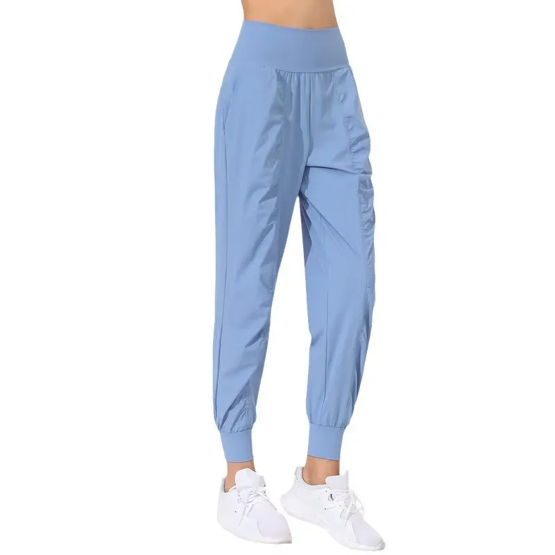 Women's Loose-Fit Yoga Pants - Slim Quick-Dry Capris with Pleated Hem, Pockets & Bound Design for Running, Fitness & Jogging