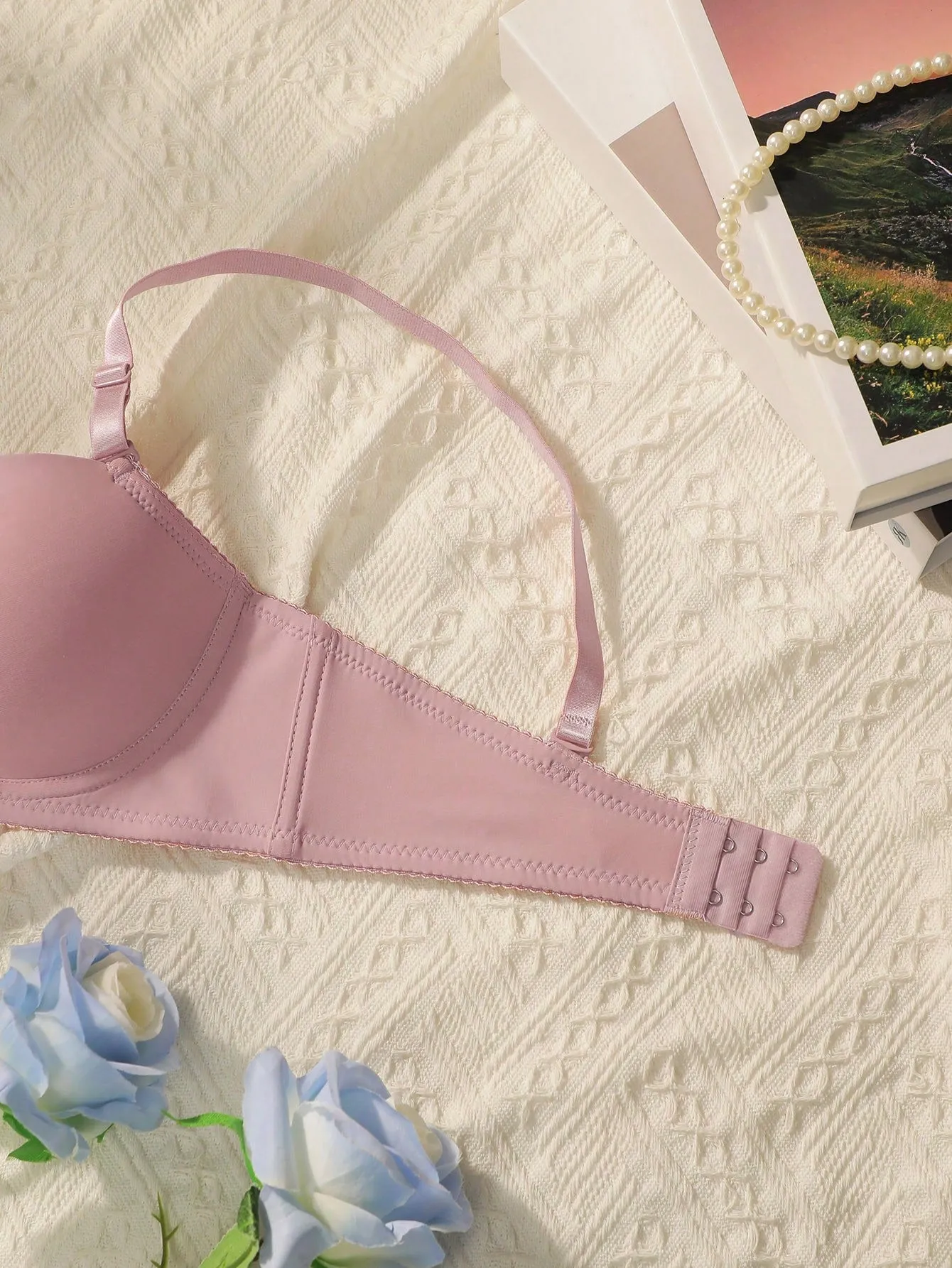 Women's Solid Color Bra With Underwire And Triangle Underwear, 4 Sets In 2 Packs